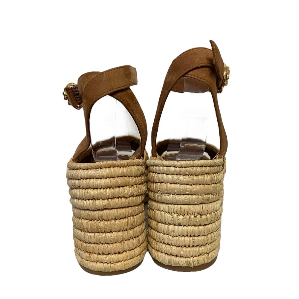Tory Burch Arianne Platform Ankle Strap Chunky‎ Heel 90mm Sandal Brown 10 - Picture 9 of 15
